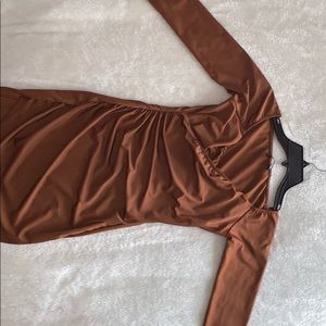 Ruched Satin Brown Fashion Nova Dress